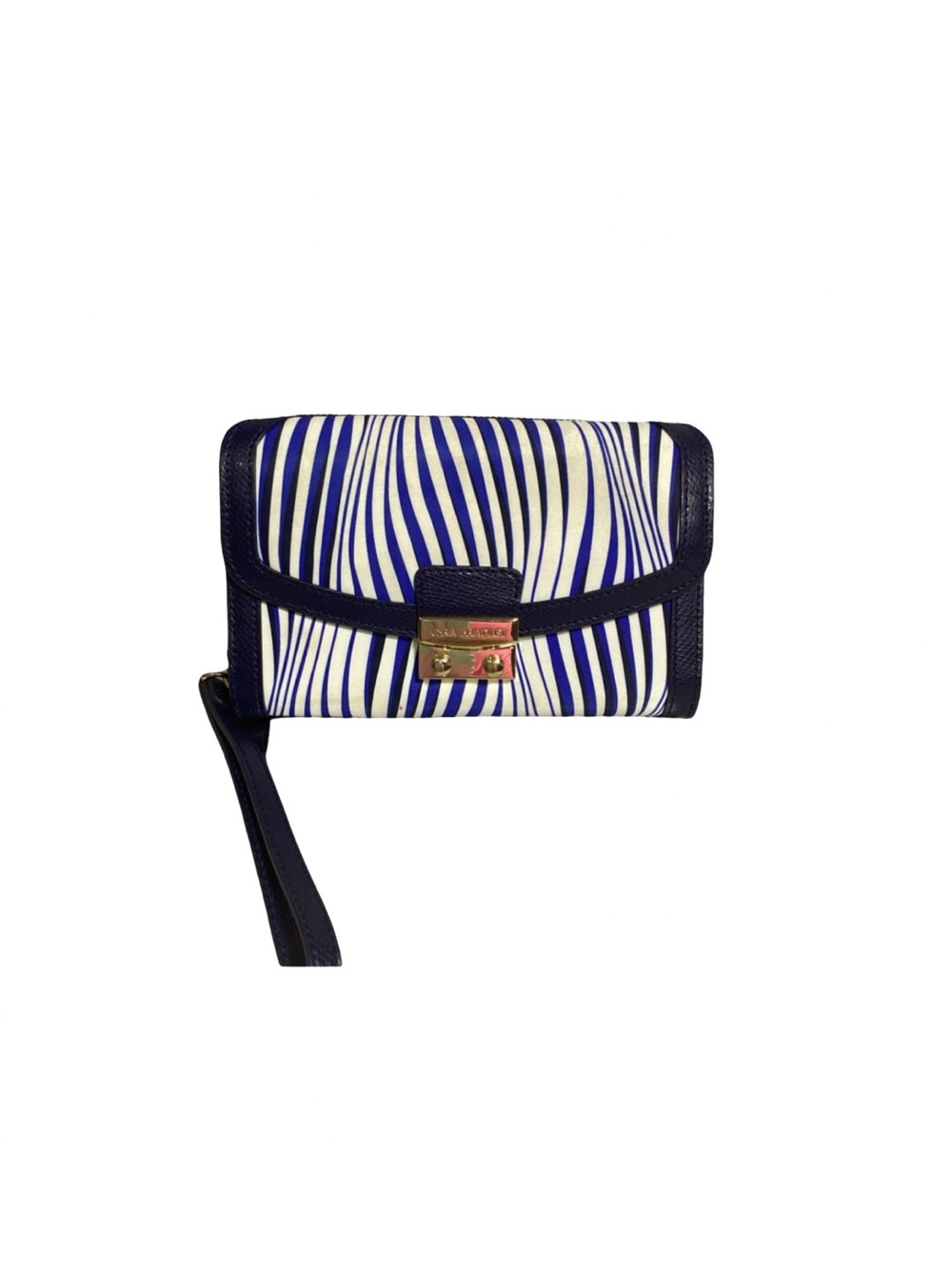 Vera Bradley Tess Blue Wavy Striped Trifold Wallet Wristlet Organizer